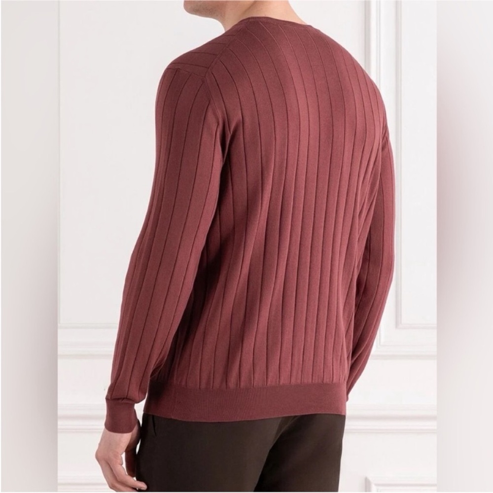 Corneliani Cotton Jumper Sweater Raised Rib Burgundy - Picture 2 of 10